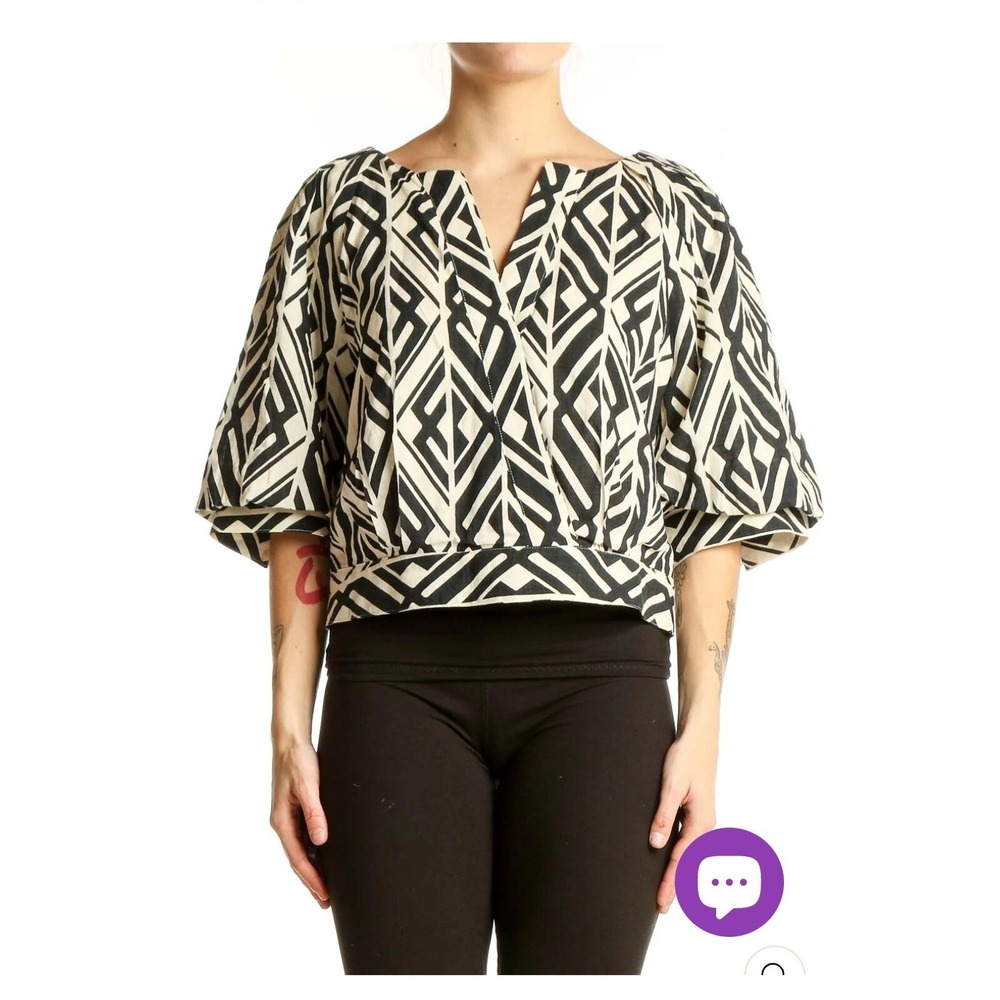 Banana republic Black and White Geometric Print Blouse SZ‎ M